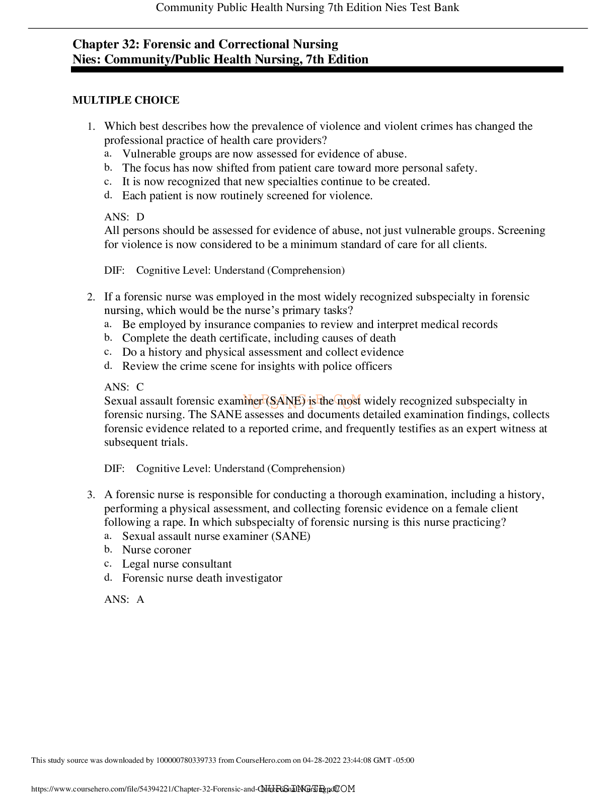 Forensic and Correctional Nursing (Chapter 32)
