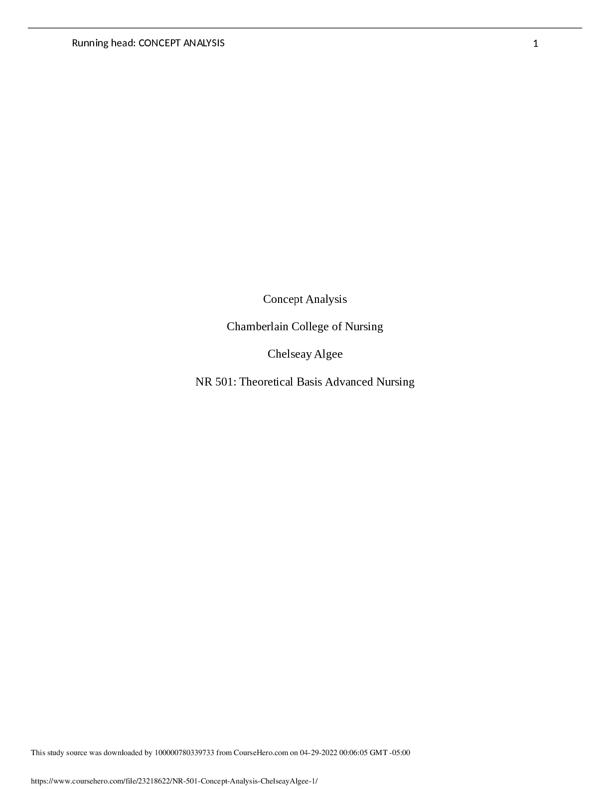 Theoretical Basis Advanced Nursing (NR 501)