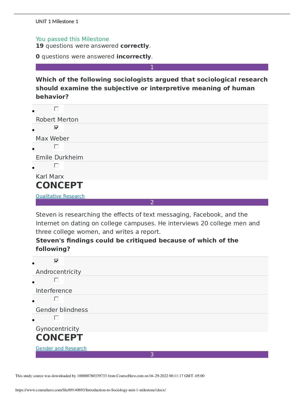 Introduction to Sociology unit 1 milestone 1