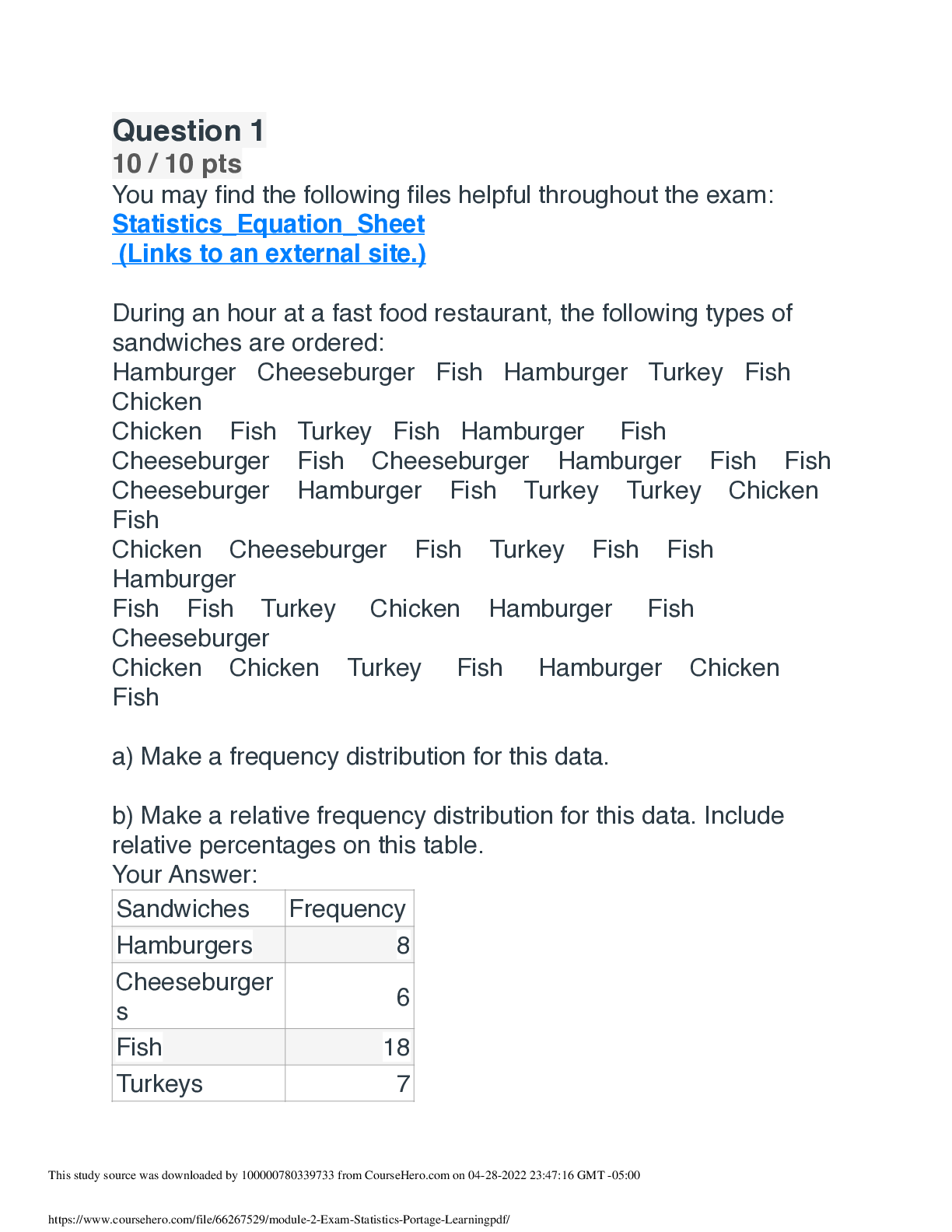 module 2 Exam Statistics Portage Learning