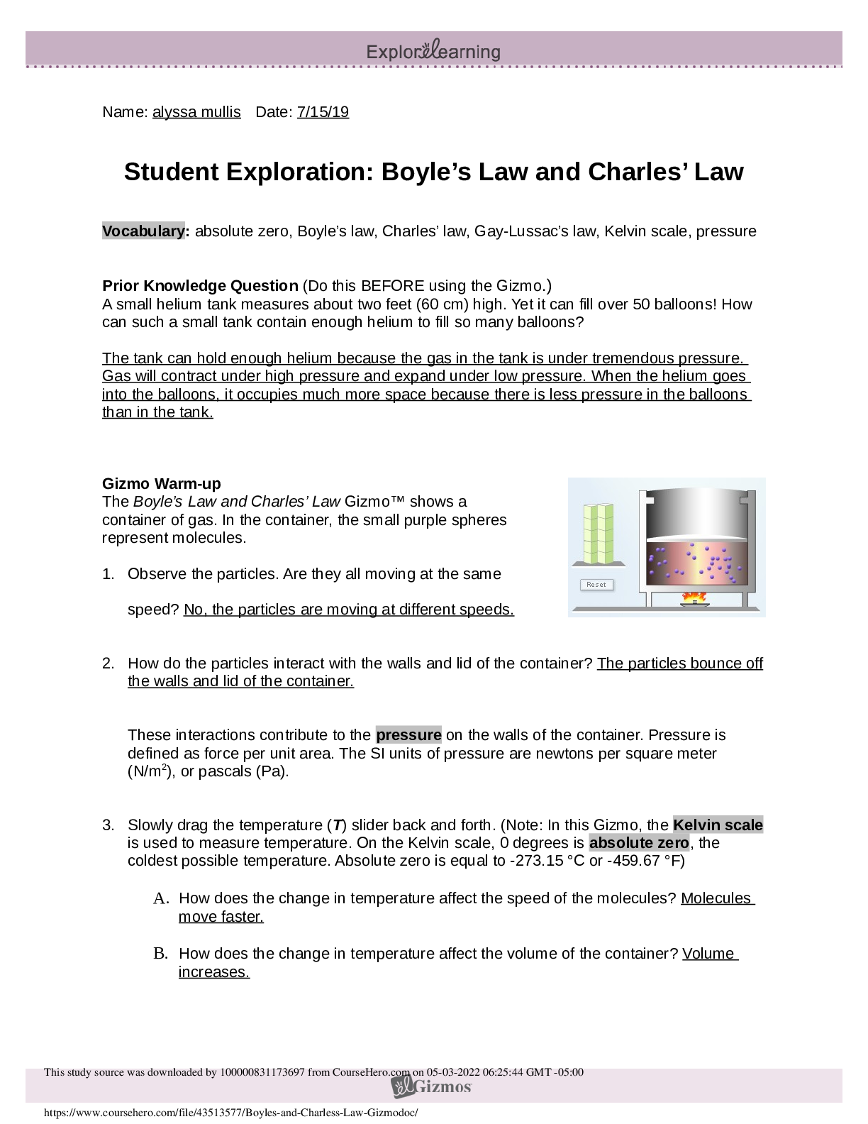 Student Exploration- Boyle’s Law and Charles’s Law GIZMO