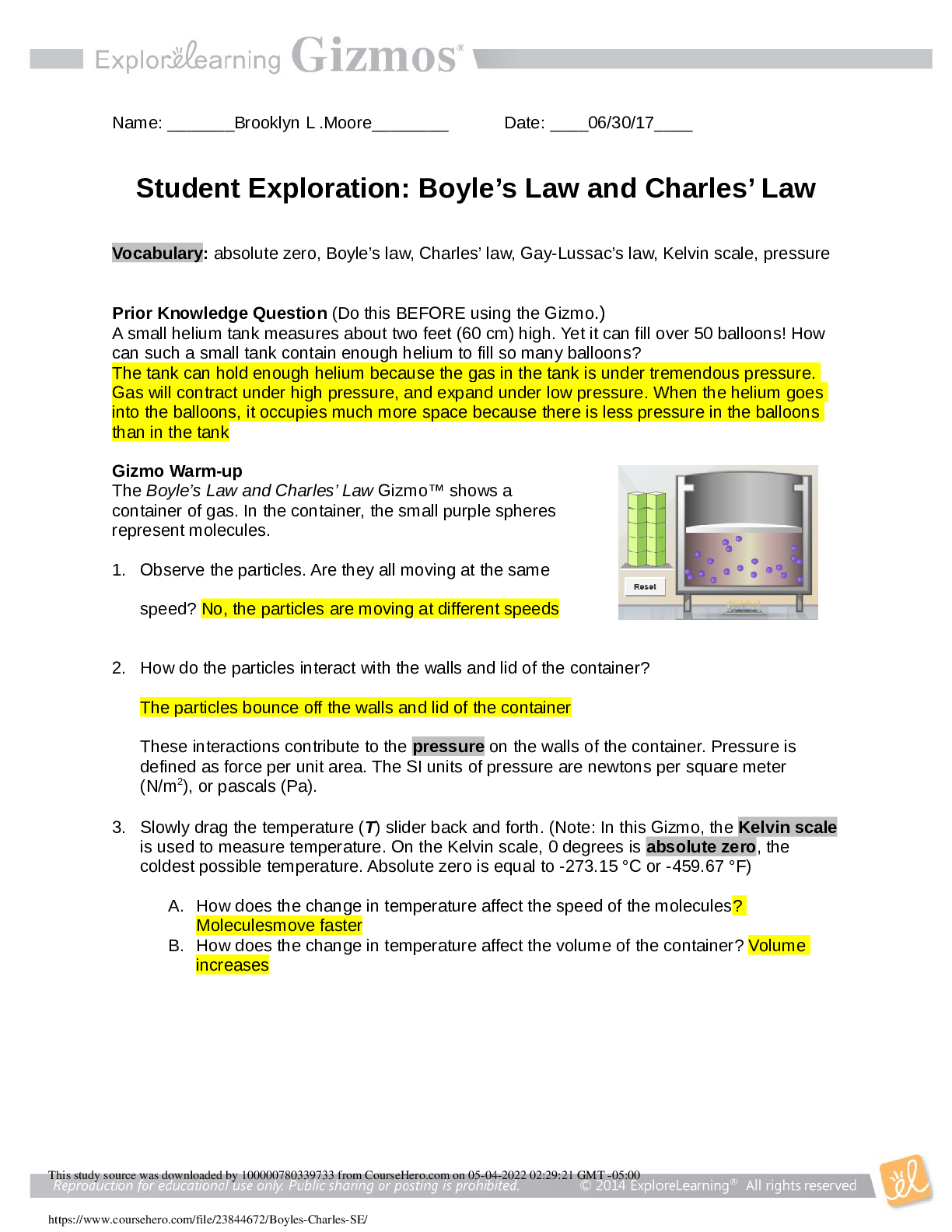 Boyle’s Law and Charles’ Law (Student Exploration)