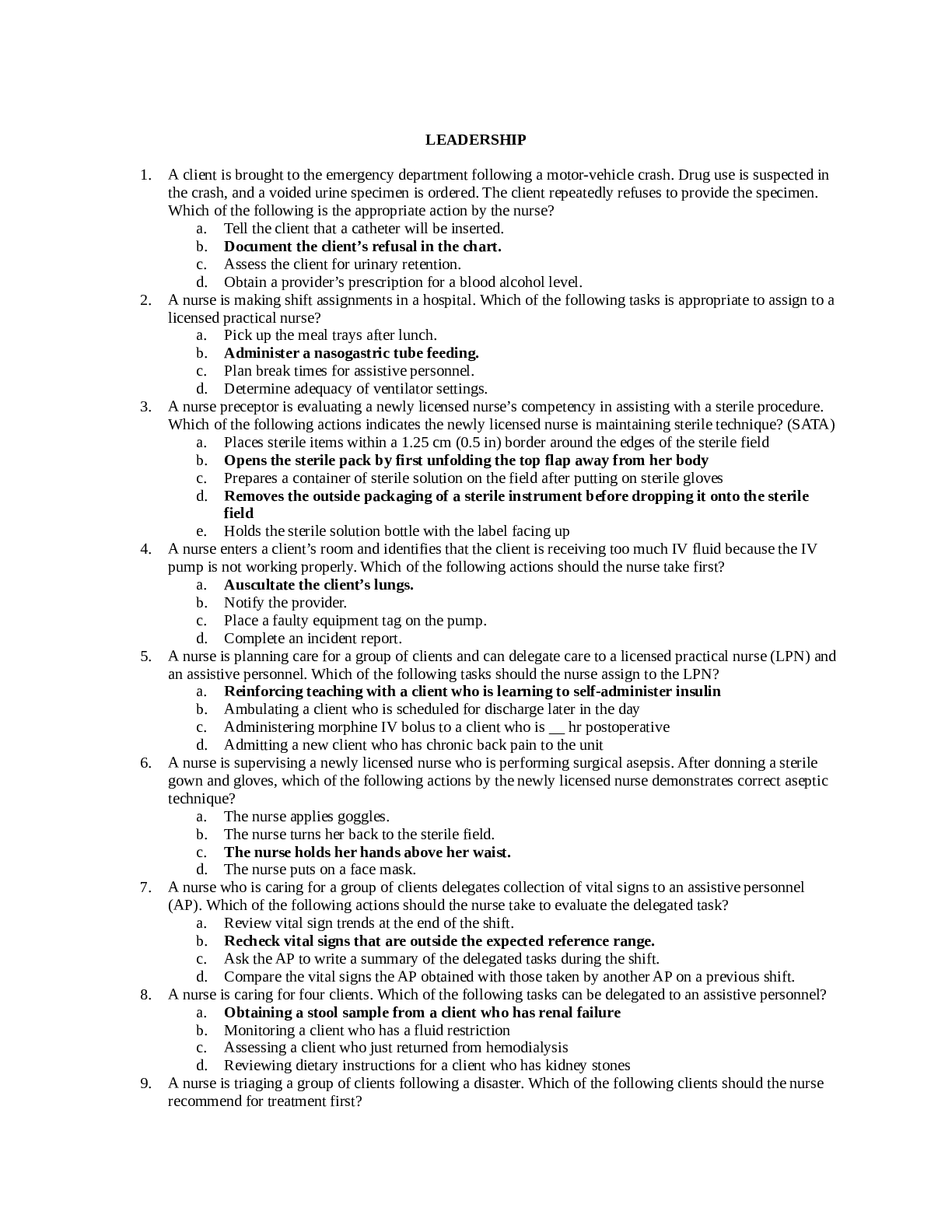 ATI LEADERSHIP. Leadership - Proctored  (Complete) With Solutions