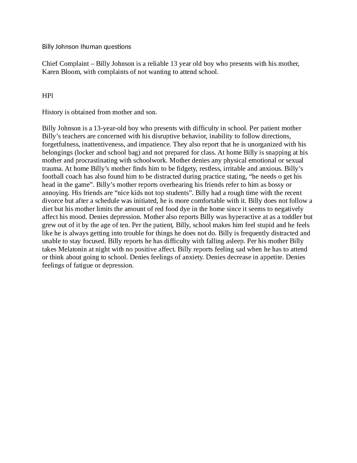Billy Johnson Ihuman questions