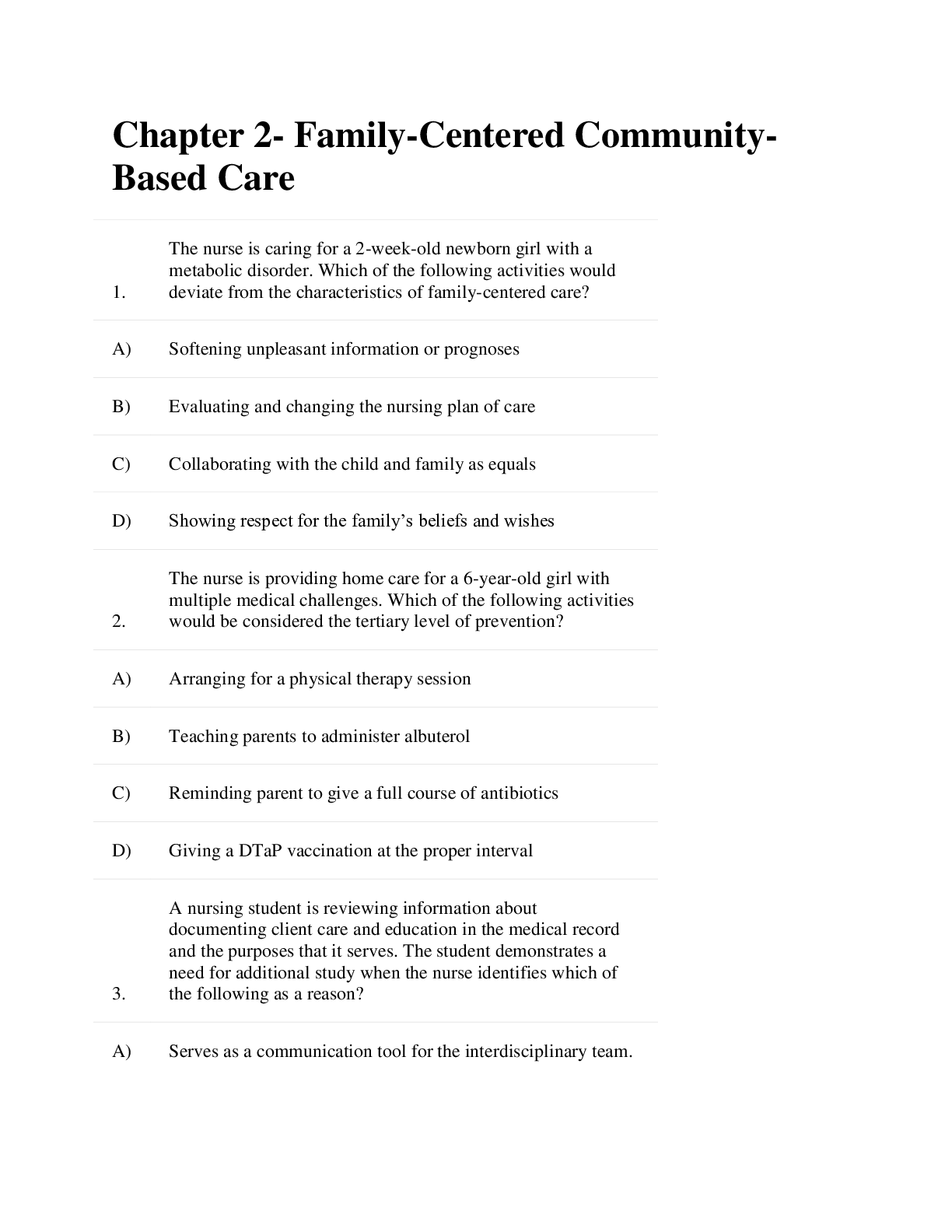 Chapter 2- Family-Centered Community Based Care 25 Questions And Answers