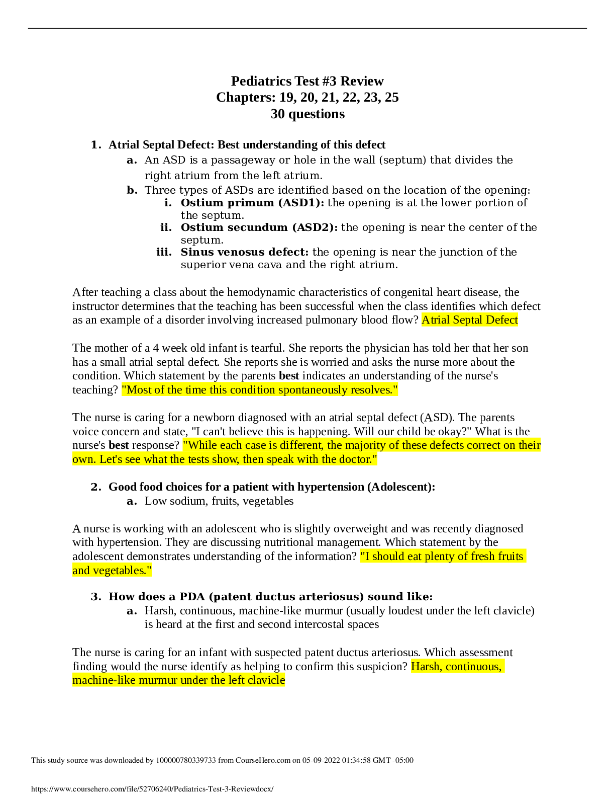 Pediatrics Test #3 Review Chapters: 19, 20, 21, 22, 23, 25 30 questions