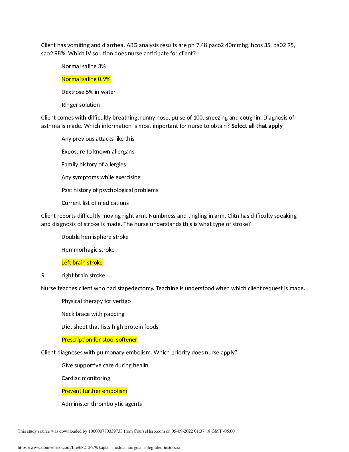 kaplan medical surgical integrated test