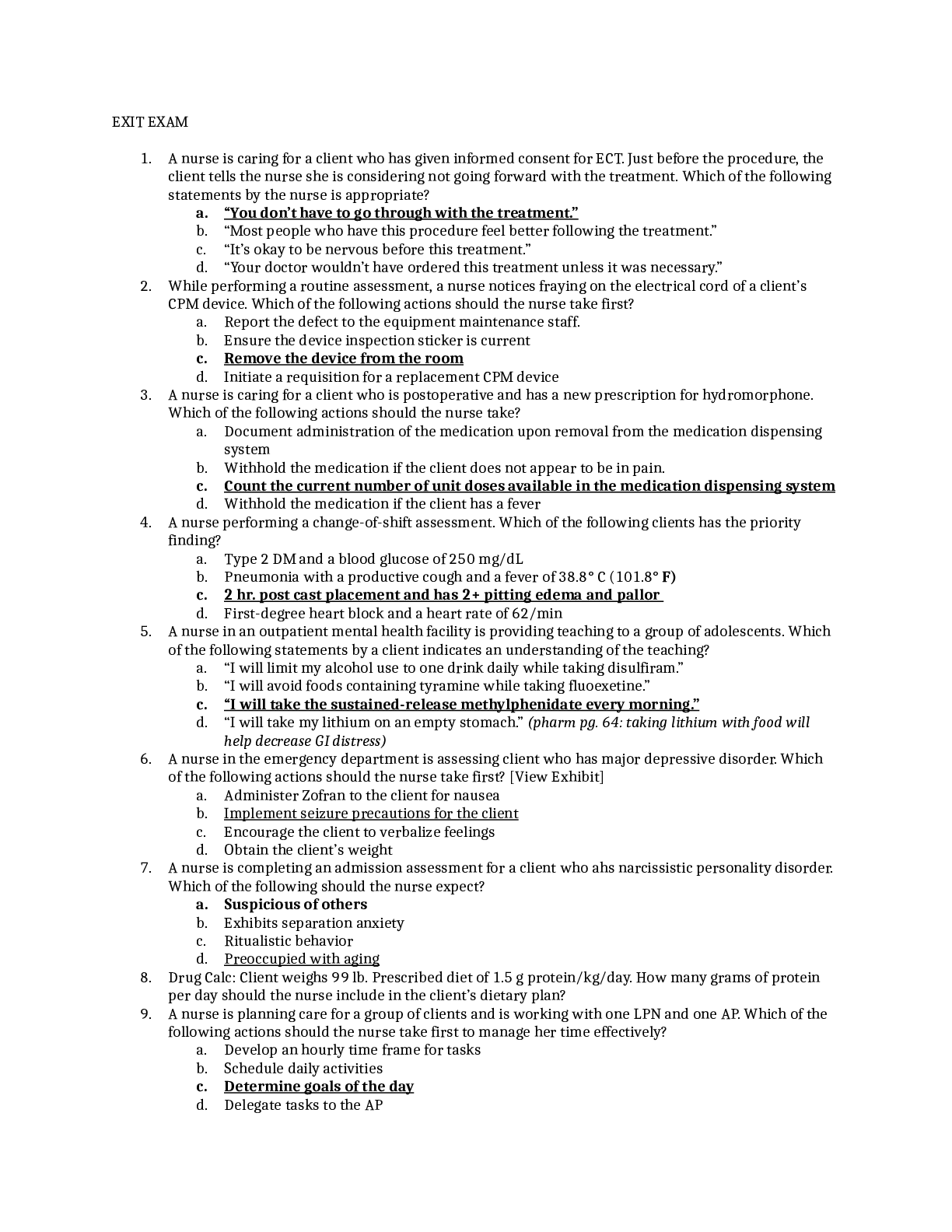 Exit Exam 180 Questions