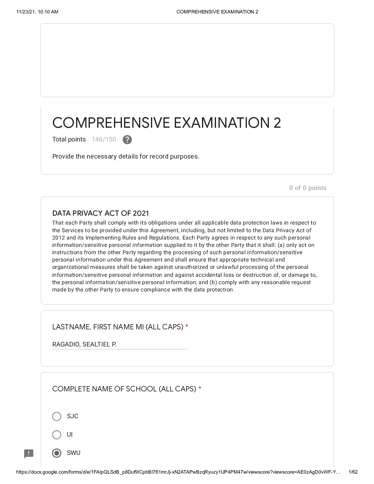 COMPREHENSIVE EXAMINATION 2 OBSTETRICS NURSING