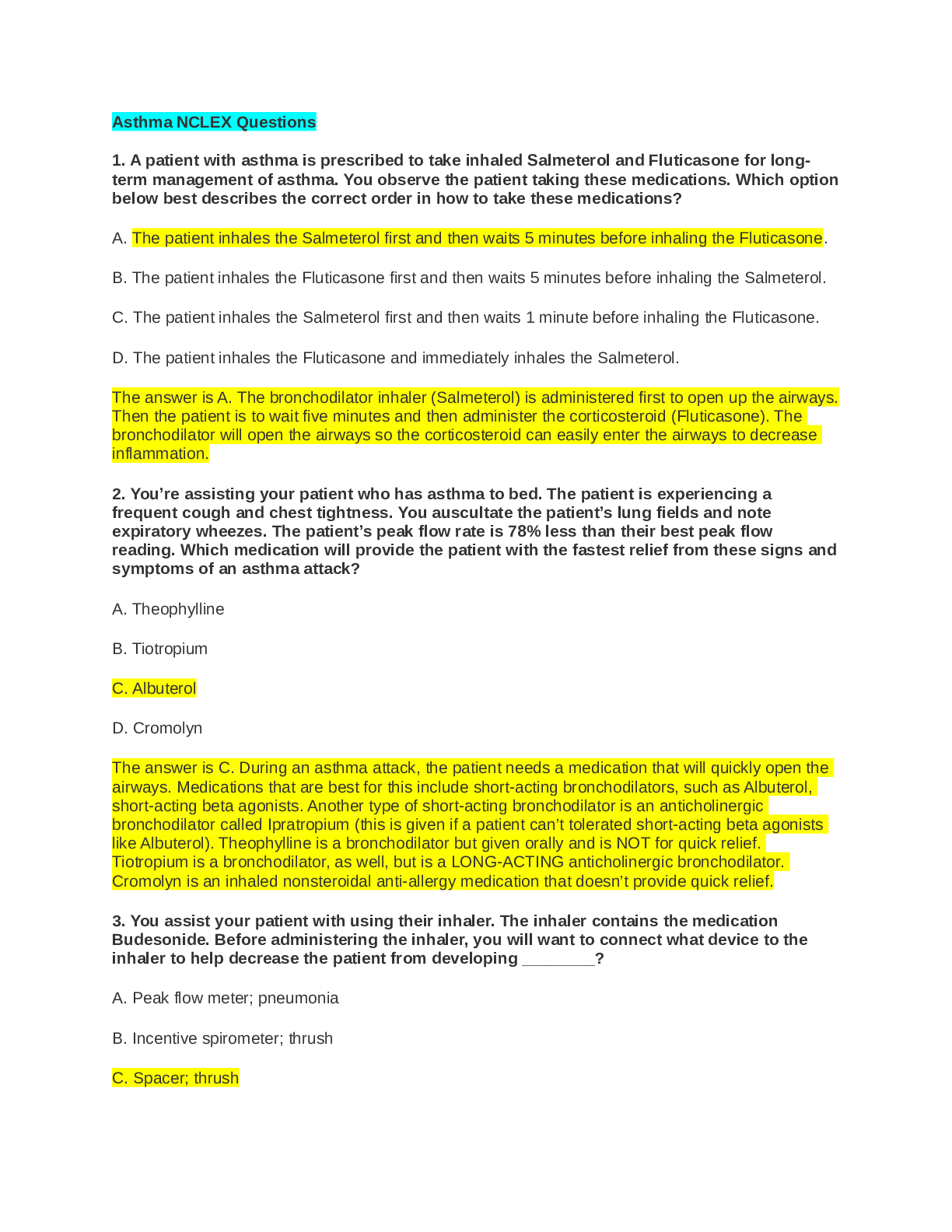 Asthma NCLEX Questions