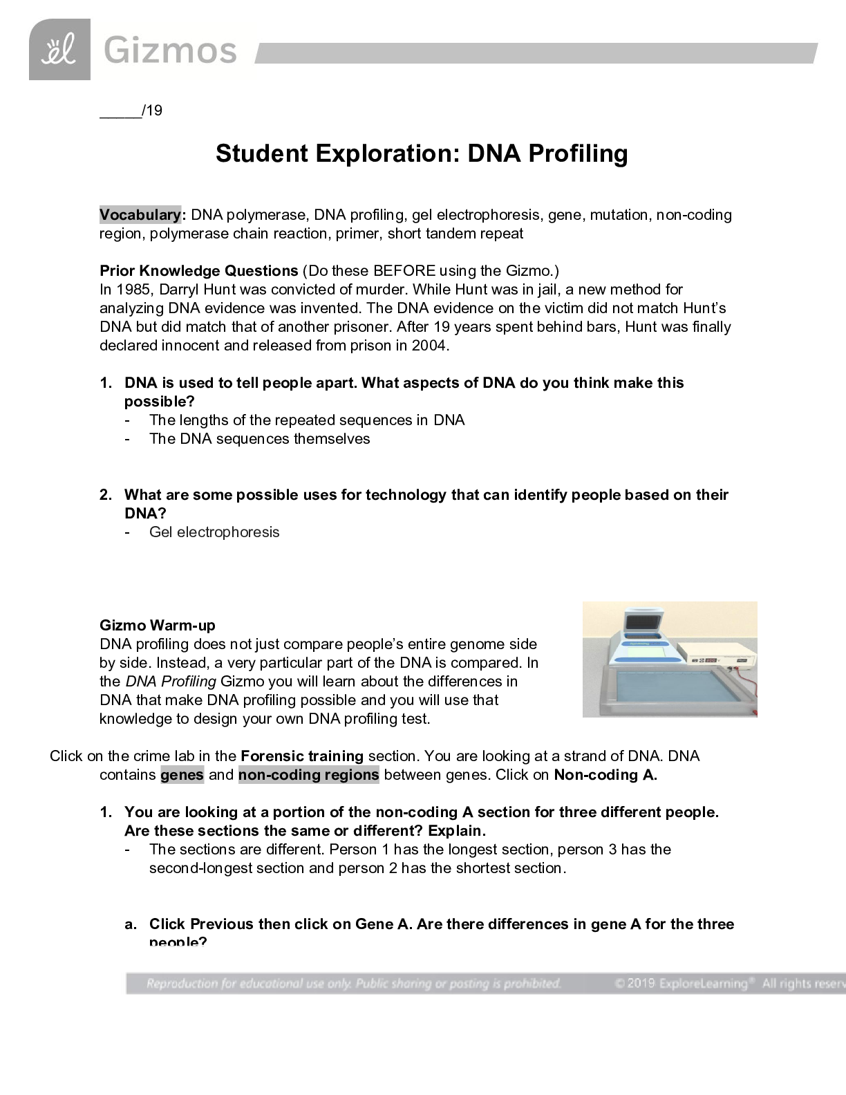 Student Exploration: DNA Profiling