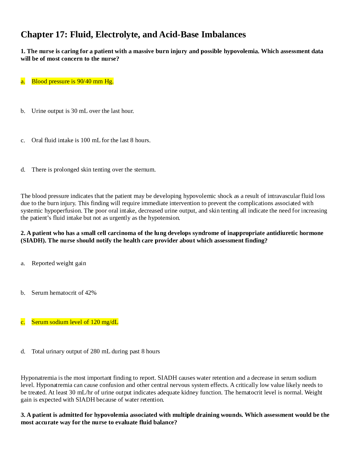 ATI PN PROCTORED Fluid, Electrolyte, and Acid-Base Imbalances