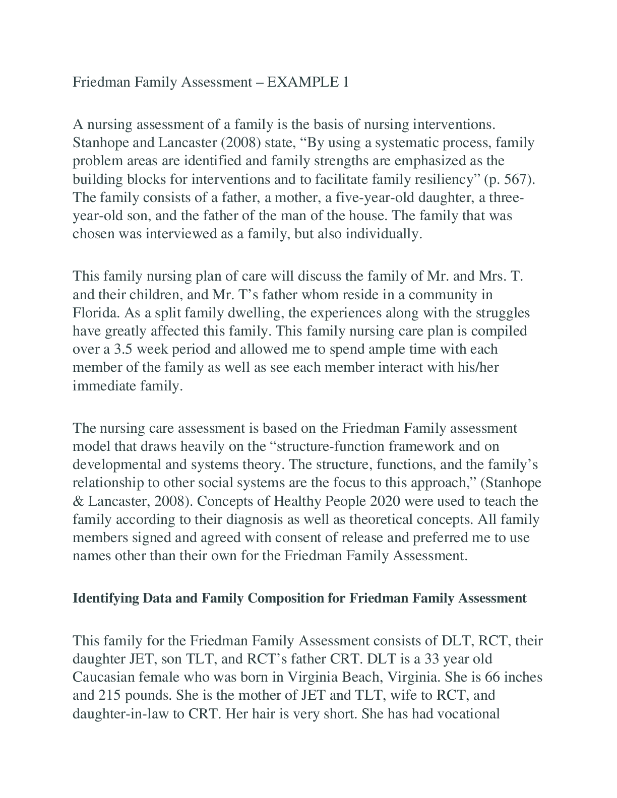 Friedman Family Assessment week 3 Assigment