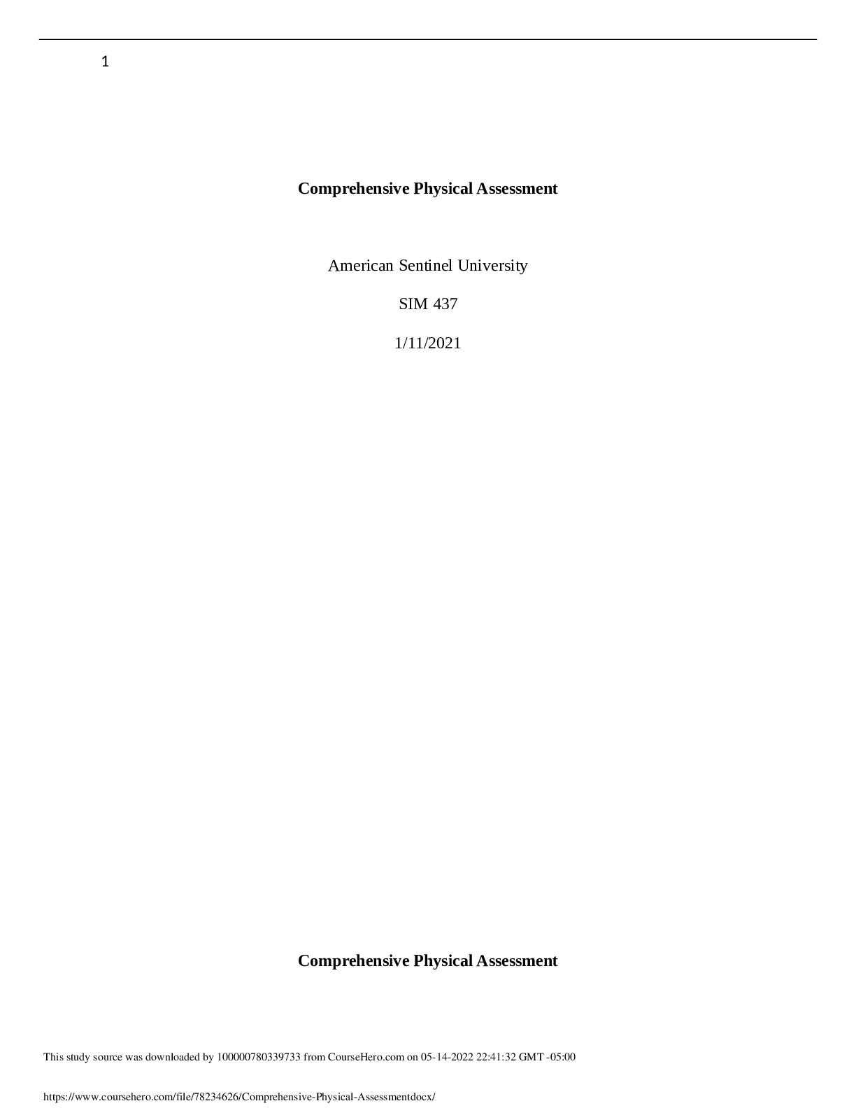 Comprehensive Physical Assessment American Sentinel University (SIM 437)