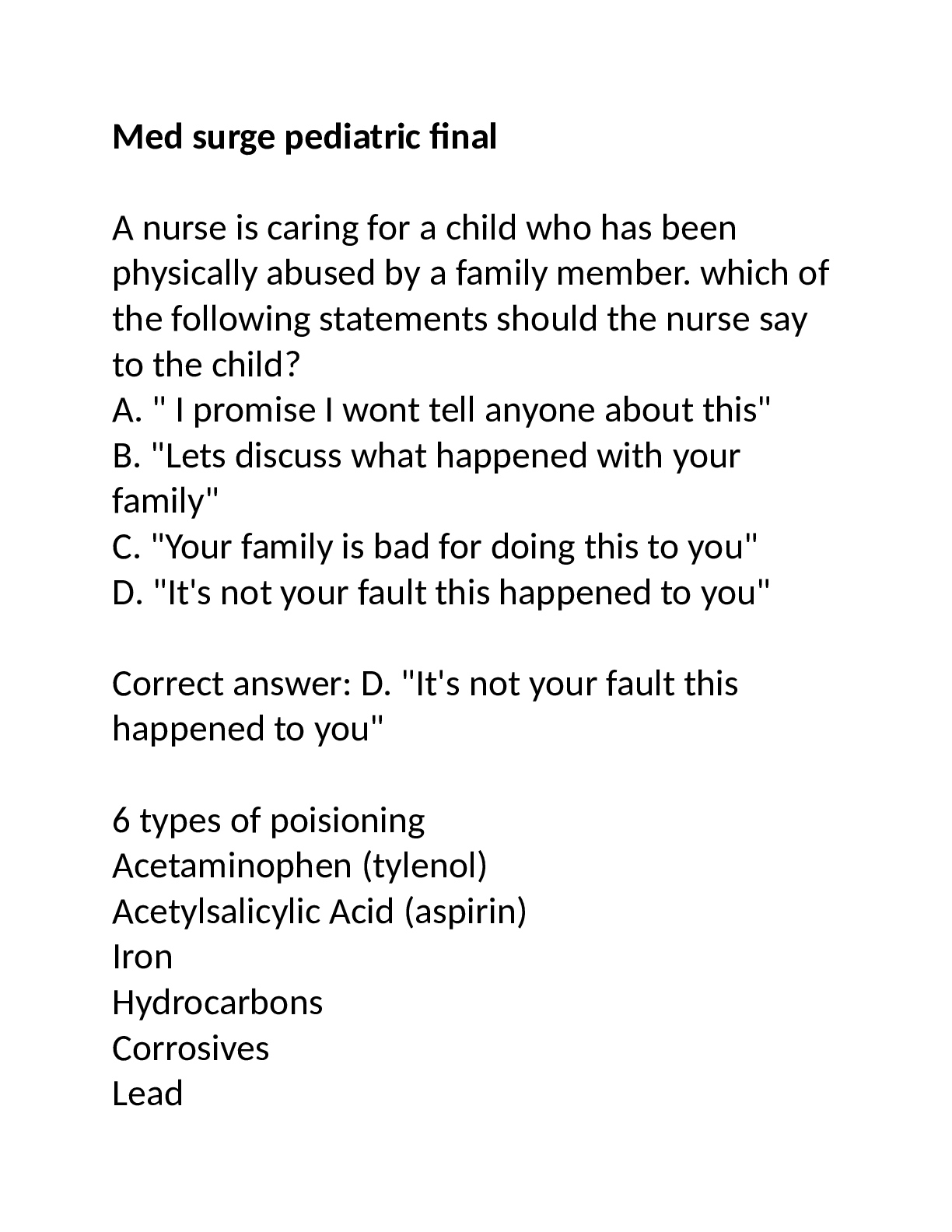 Med surge pediatric final