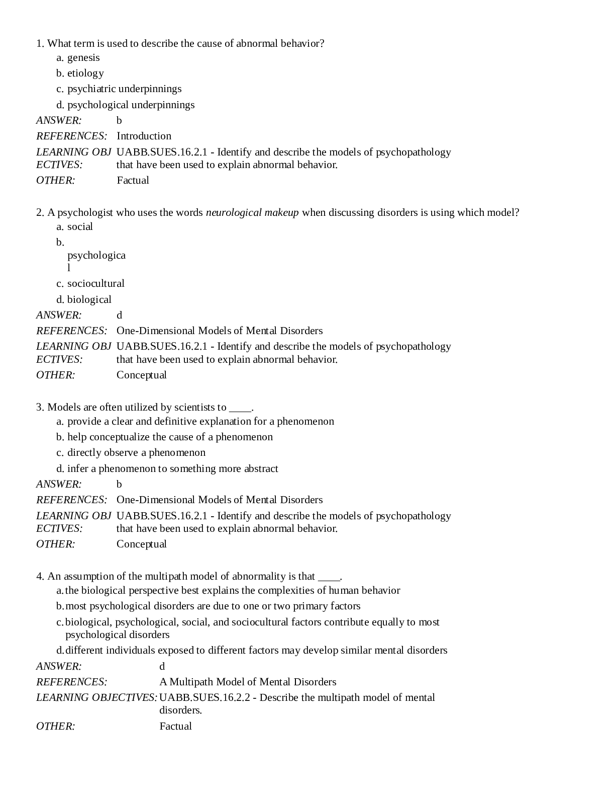 Models of Abnormal Behavior