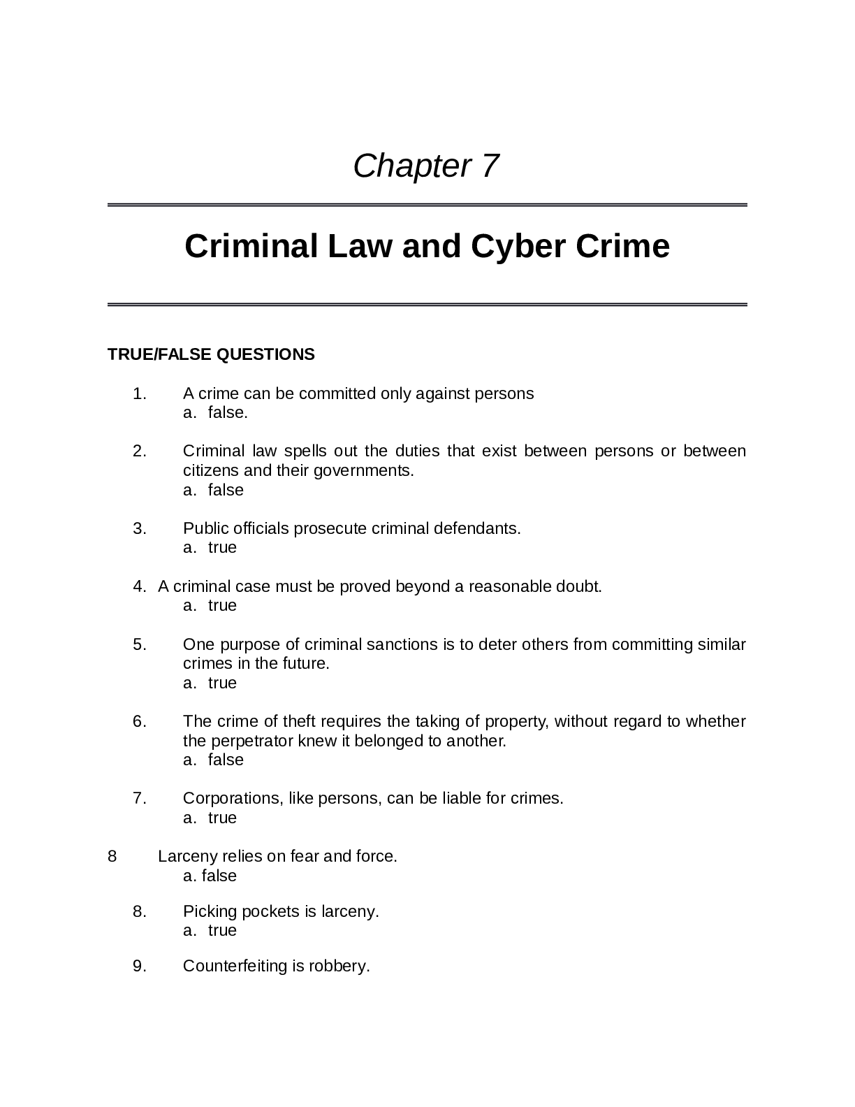 Criminal Law and Cyber Crime (Chapter 7)