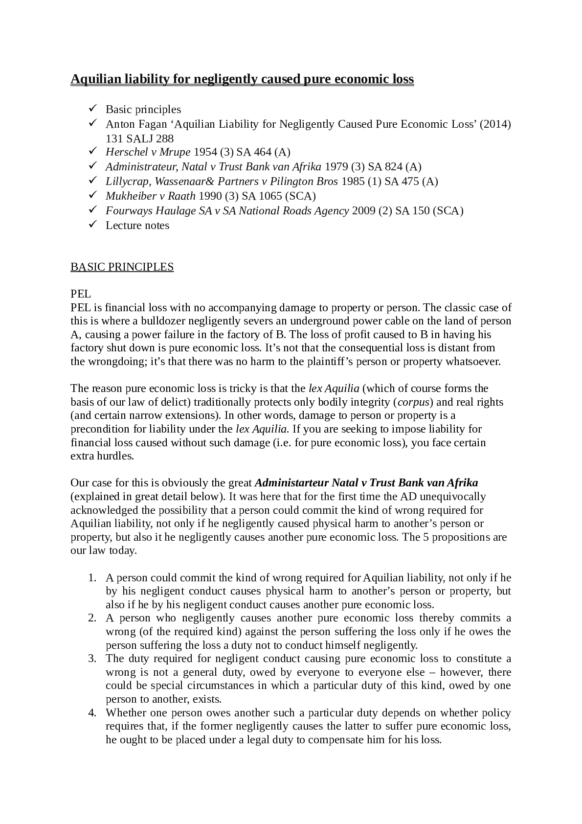 Aquilian liability for negligently caused pure economic loss