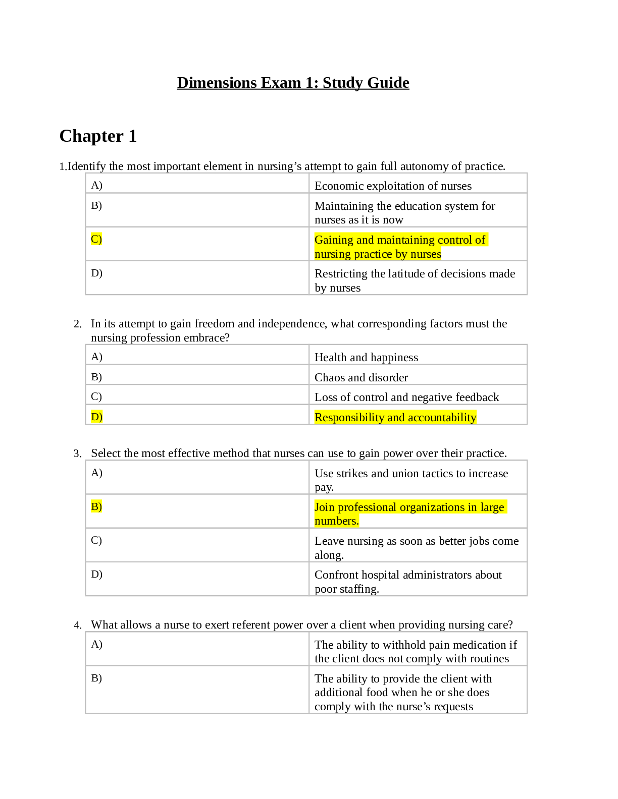 Dimensions Exam 1 Study Guide