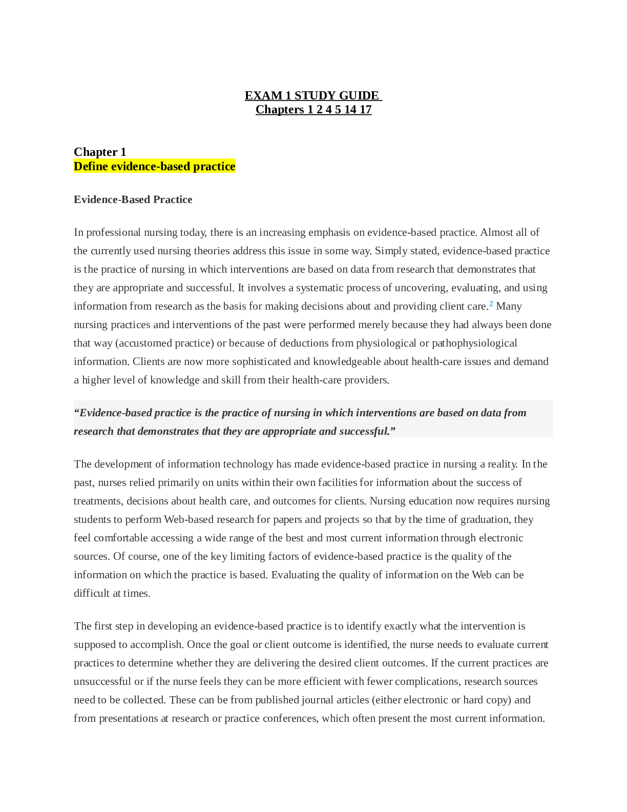 EXAM 1 STUDY GUIDE Chapters 1 2 4 5 14 17