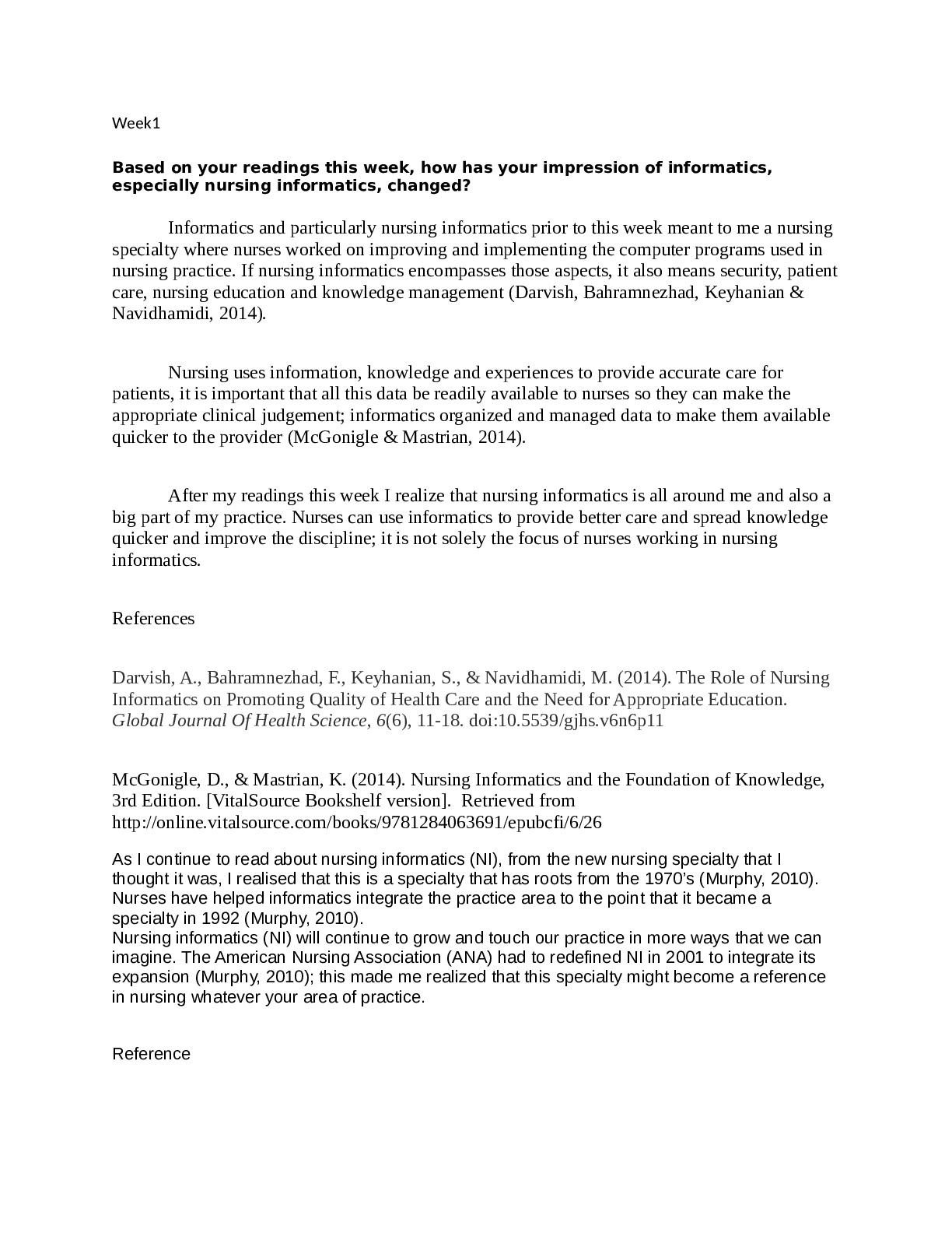 Reflective Paper of Nursing Informatics