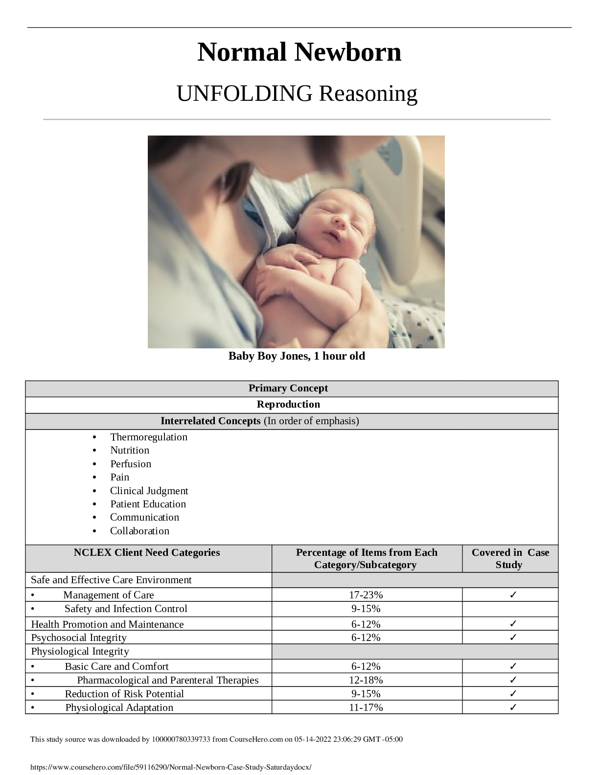 Normal Newborn UNFOLDING Reasoning Case study