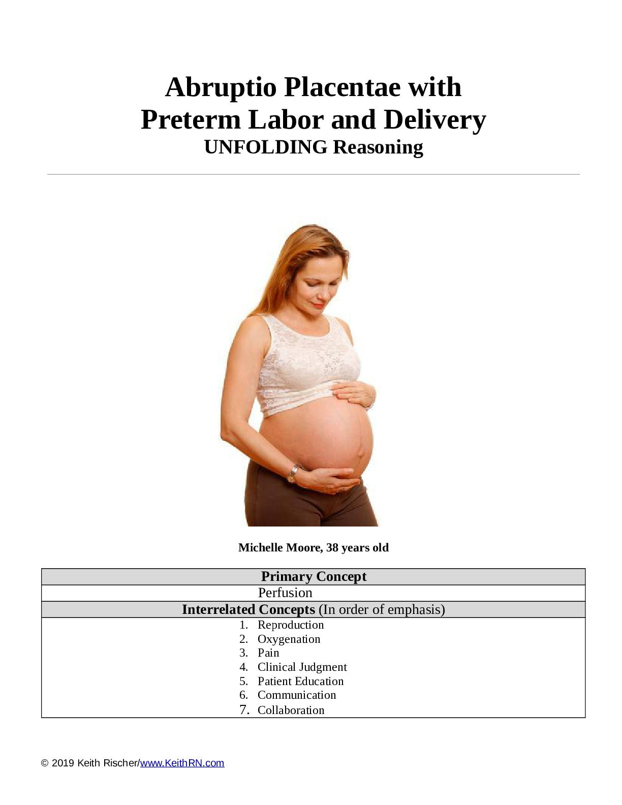 Abruptio Placentae with Preterm Labor and Delivery UNFOLDING Reasoning (Casy study: Michelle Moore, 38 years old)