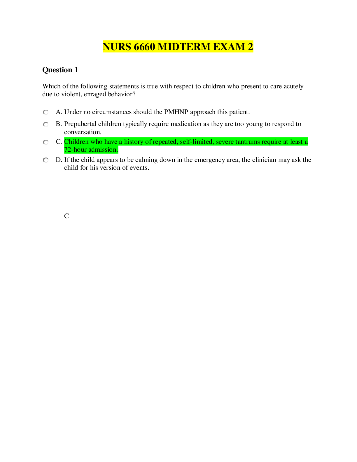 NURS 6660 MIDTERM EXAM 2