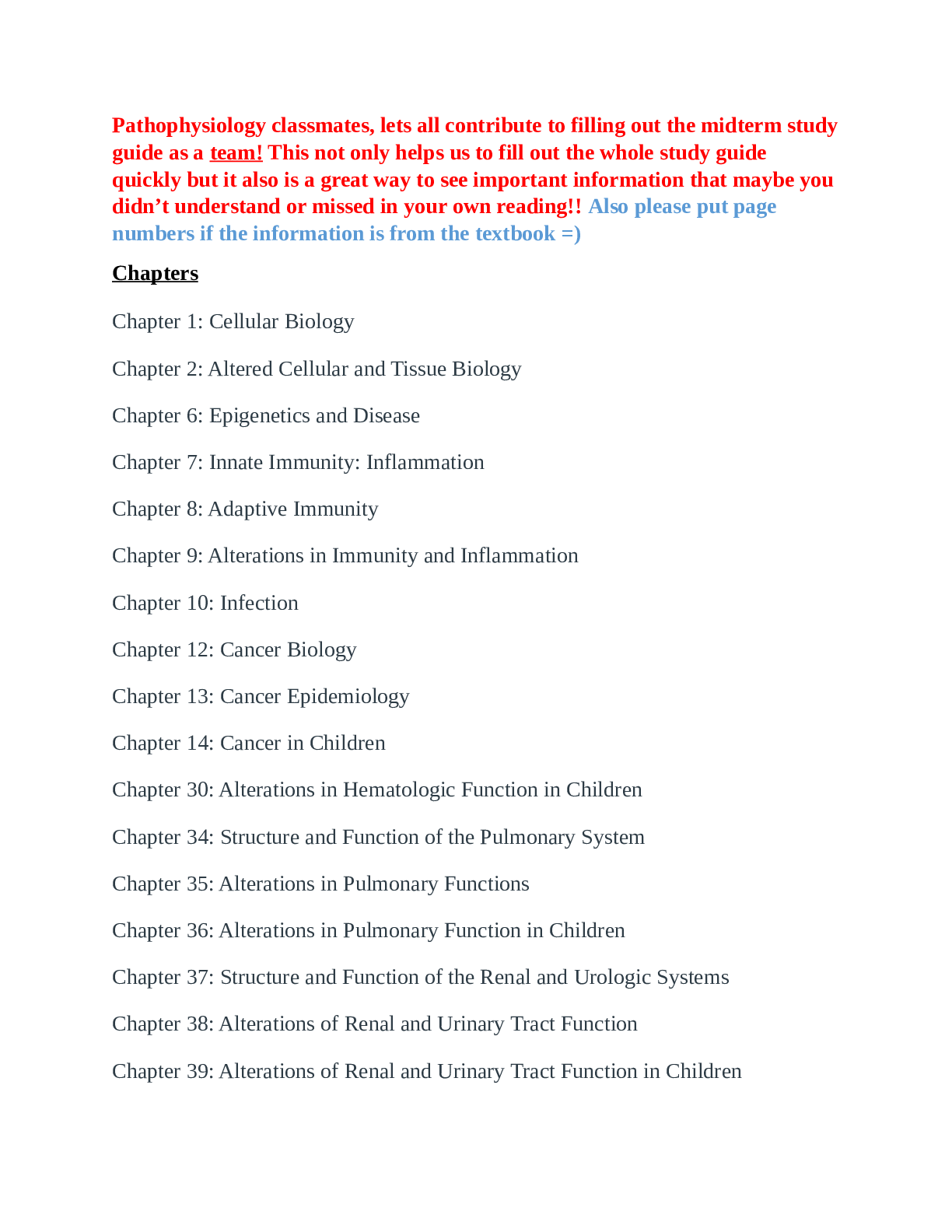 NR507 Pathophysiology midterm study guide