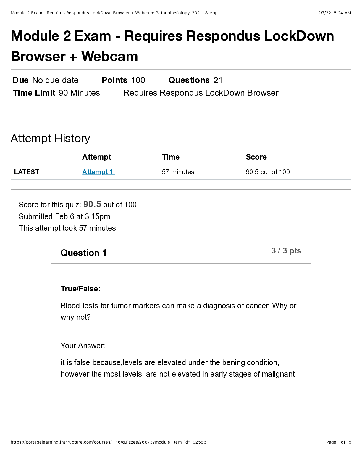 Pathophysiology Module 2 Exam Requires Respondus LockDown Browser 2021
