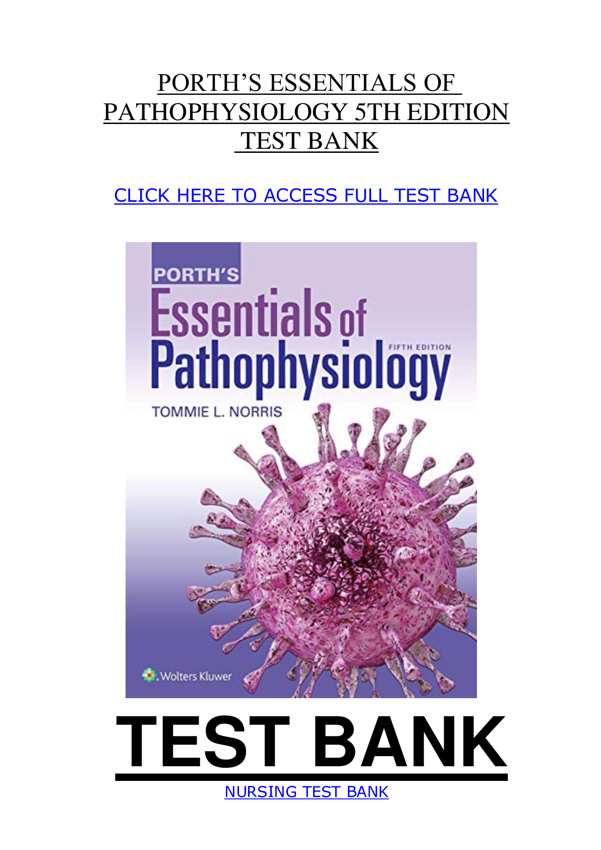 PORTH’S ESSENTIALS OF PATHOPHYSIOLOGY 5TH EDITION TEST BANK