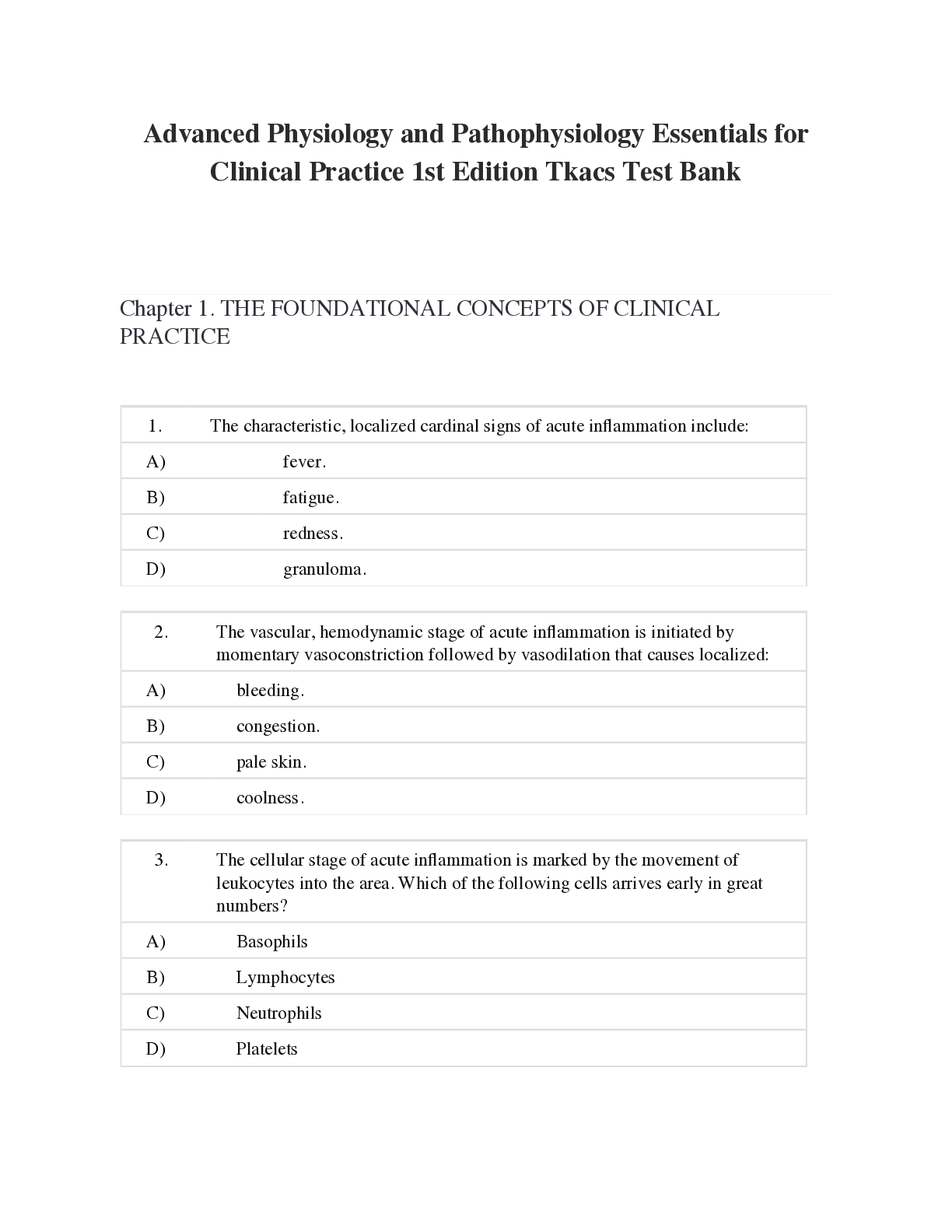 Advanced Physiology and Pathophysiology Essentials for Clinical Practice 1st Edition Tkacs Test Bank