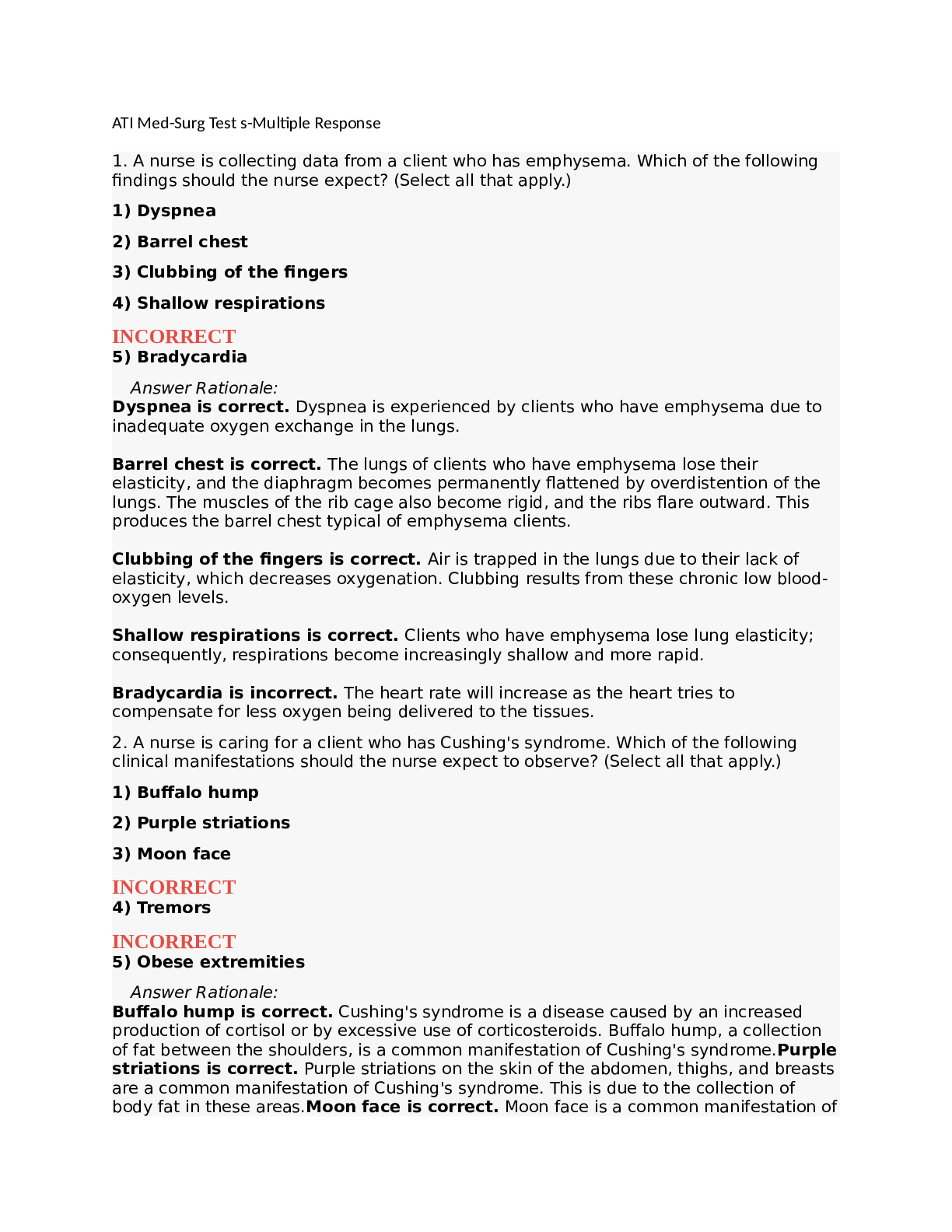 ATI Med-Surg Test s-Multiple Response