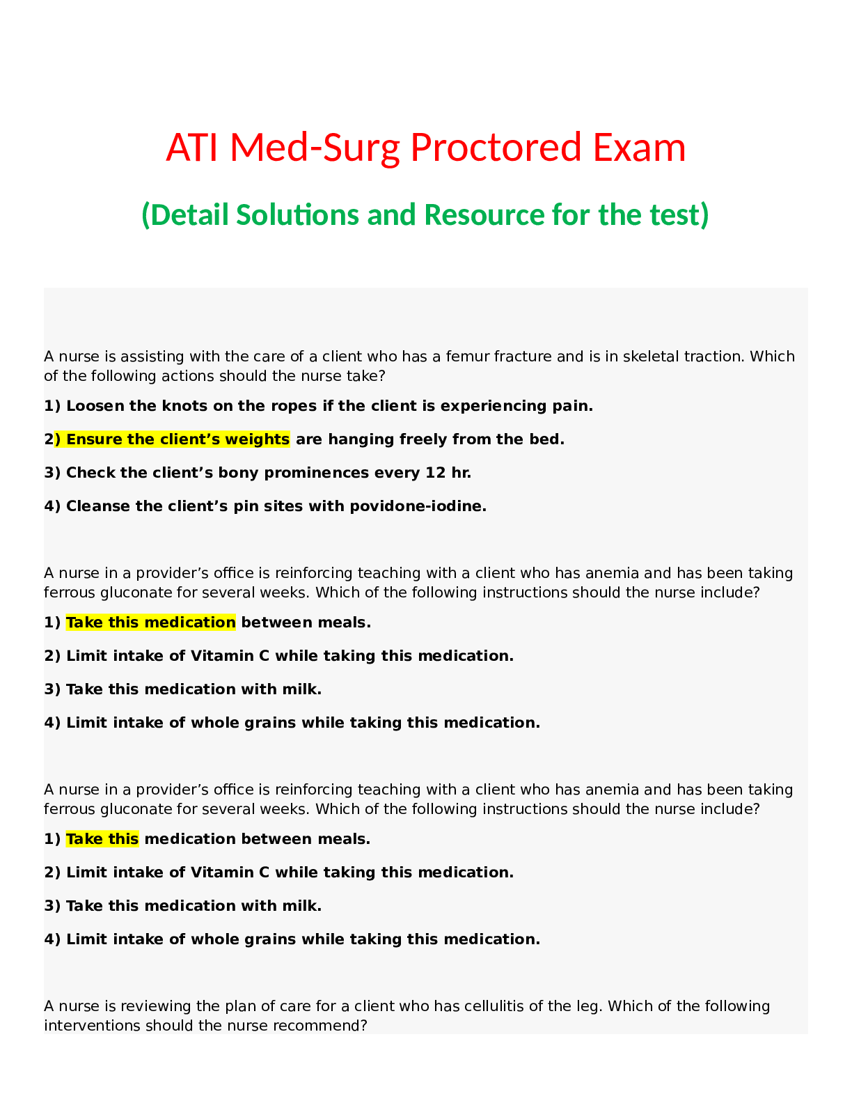 ATI Med-Surg Proctored Exam (Detail Solutions and Resource for the test) 2020