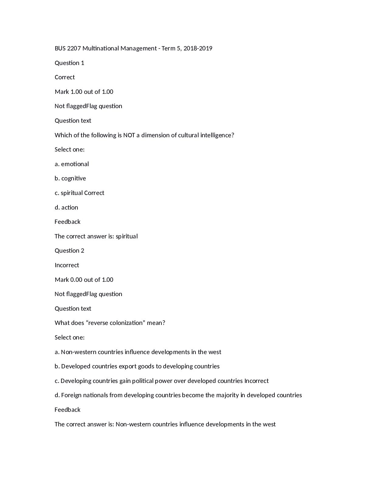 BUS 2207 Multinational Management - Term 5, 2018-2019