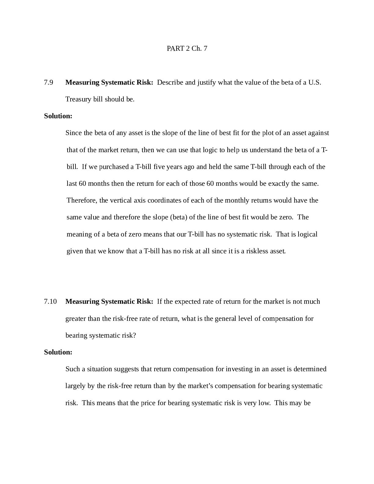 Measuring Systematic Risk Chapter 7 Finance