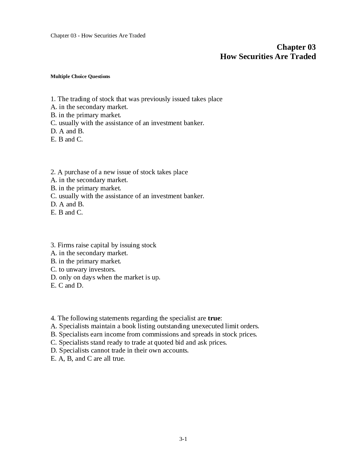 Chapter 03 - How Securities Are Traded