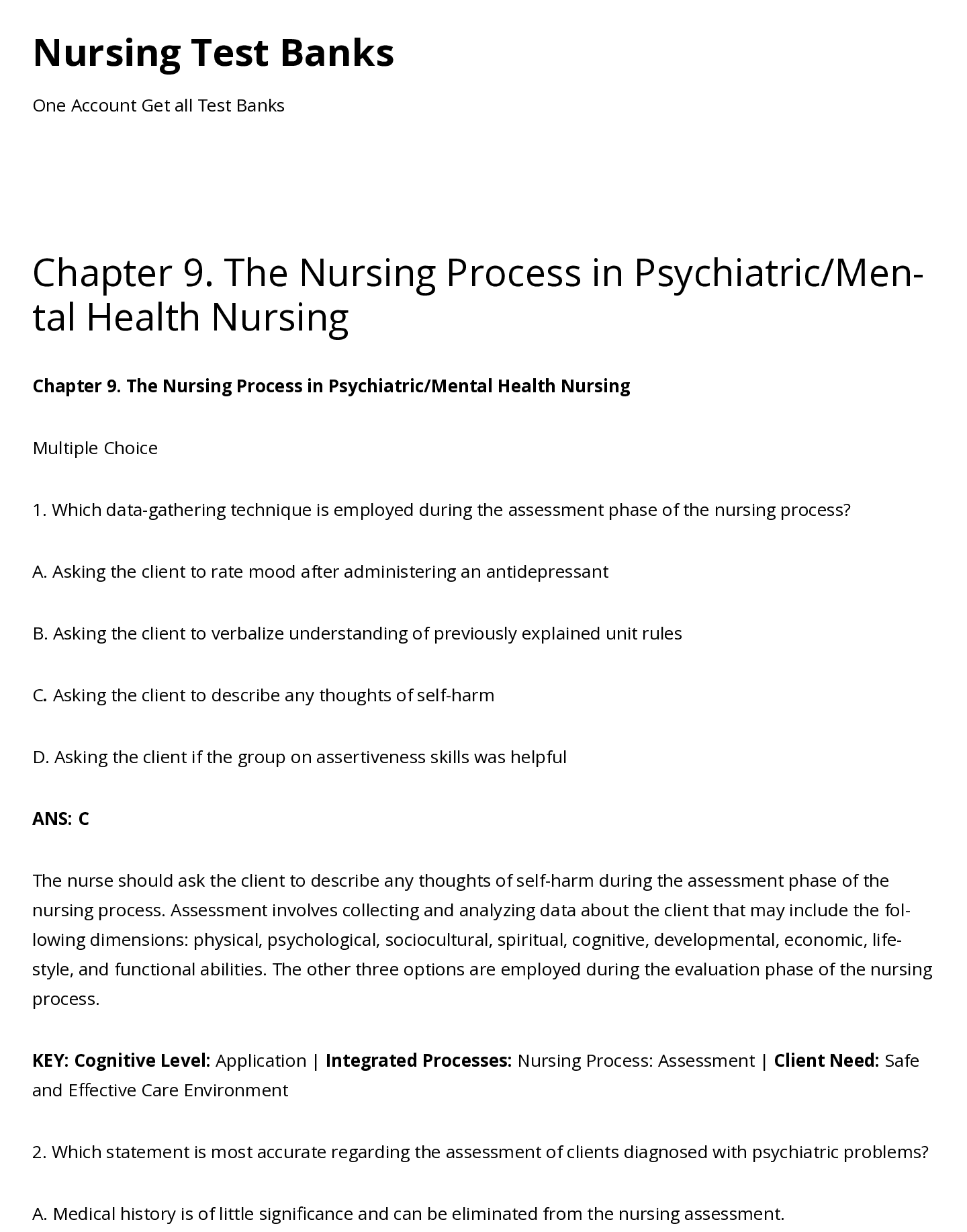 The Nursing Process in Psychiatric/Mental Health Nursing Chapter 9.