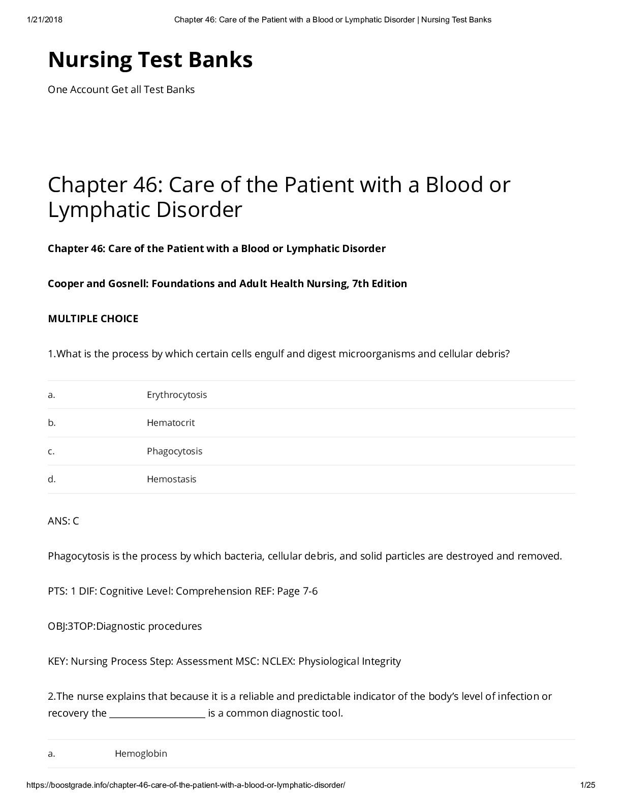 Care of the Patient with a Blood or Lymphatic Disorder Chapter 46