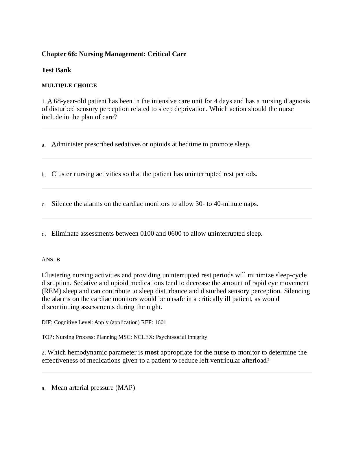 Nursing Management: Critical Care (Chapter 66)