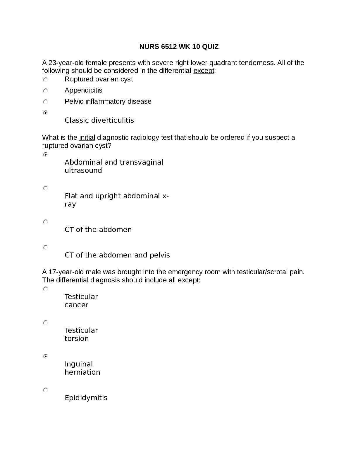 NURS 6512 WK 10 QUIZ