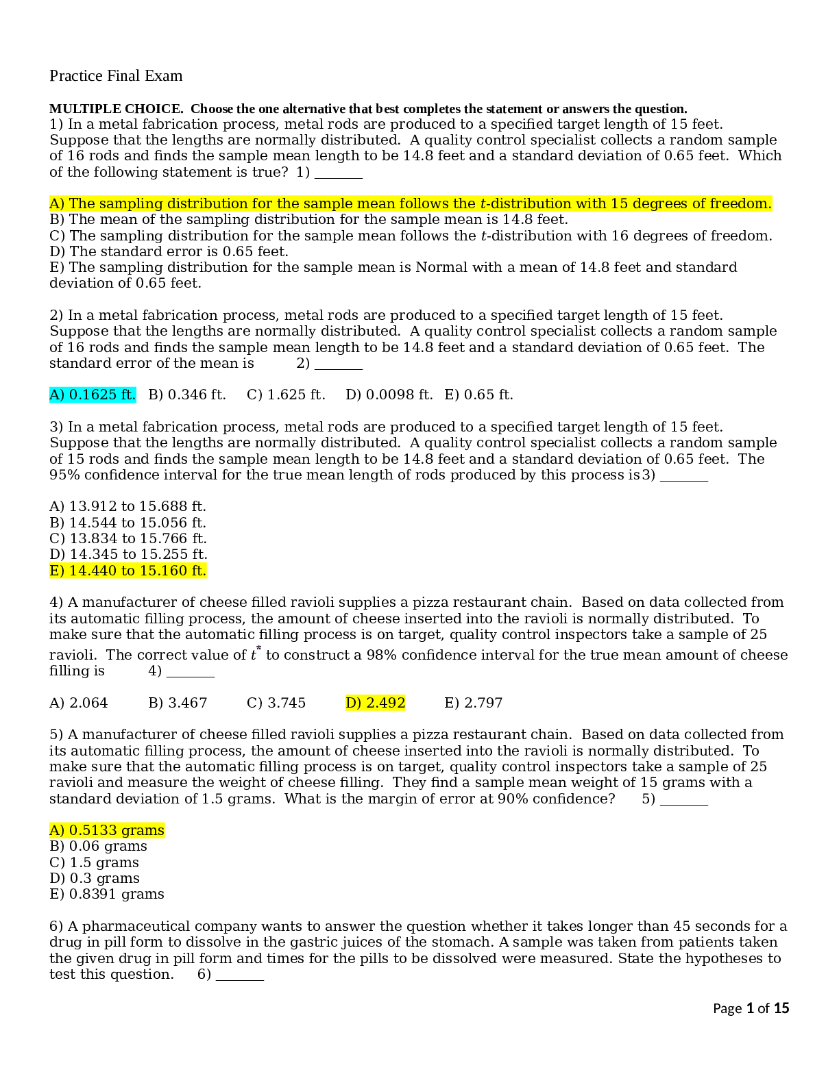 Practice Final Exam MULTIPLE CHOICE