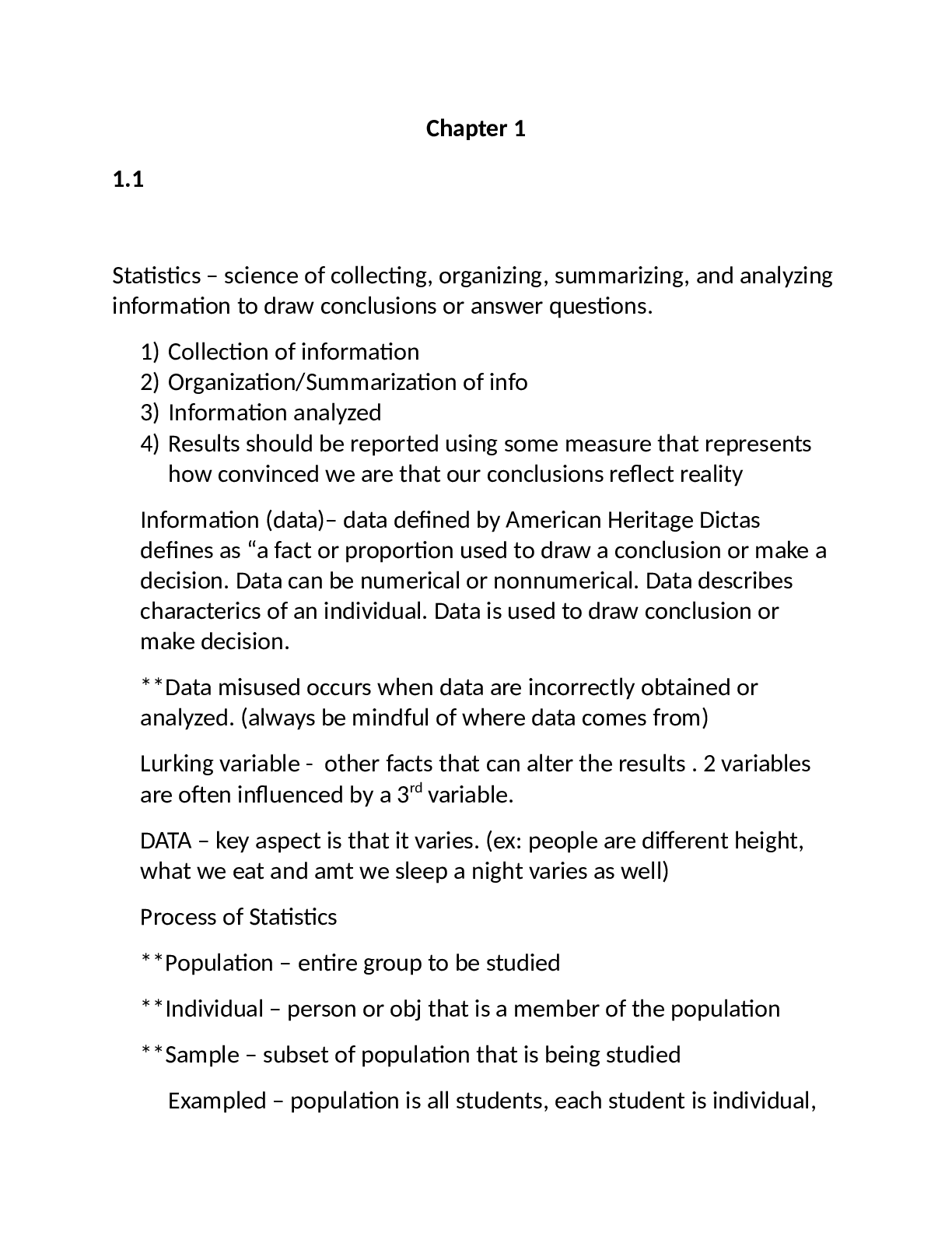 Descriptive Statistics and the Normal Distribution Chapter 1 study guide