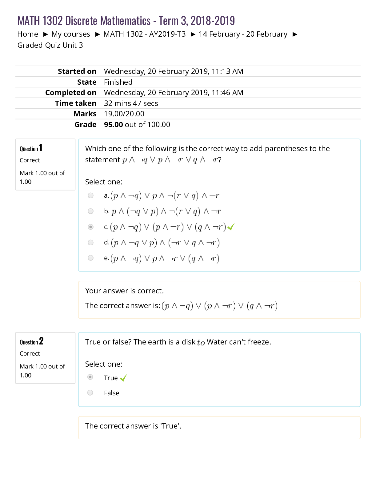 MATH 1302 Discrete Mathematics - Term 3, 2018-2019
