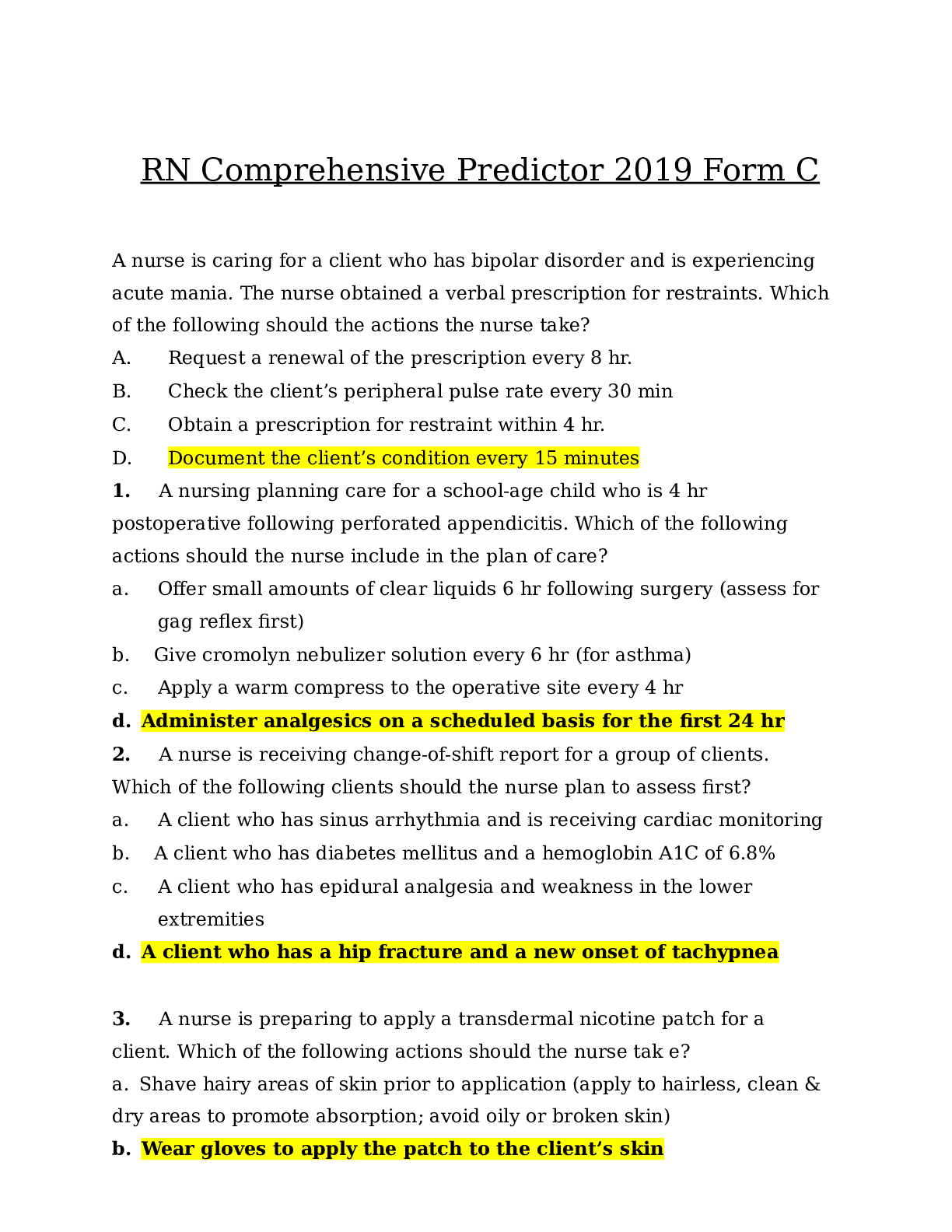RN Comprehensive Predictor 2019 Form