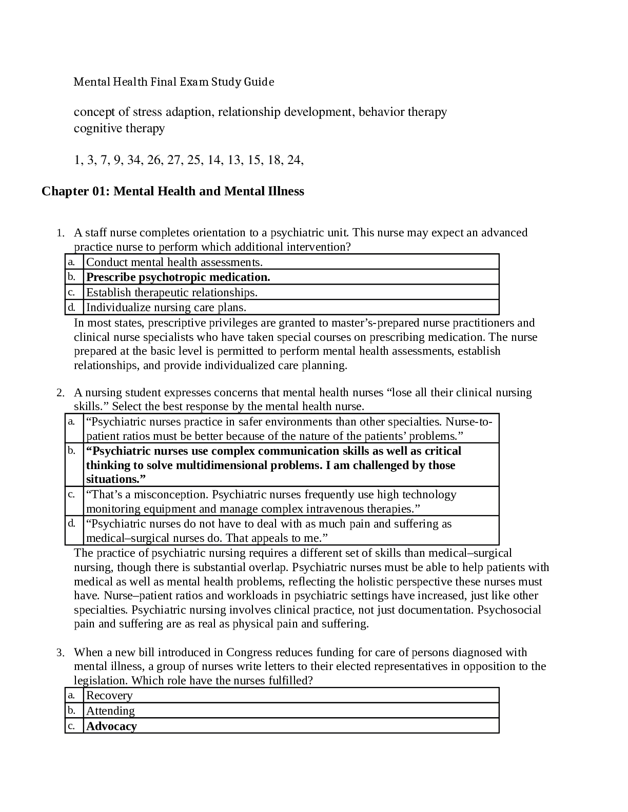 Mental Health Final Exam Study Guide