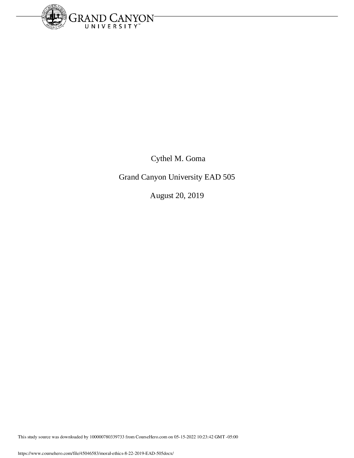 Moral ethics  EAD 505  2019