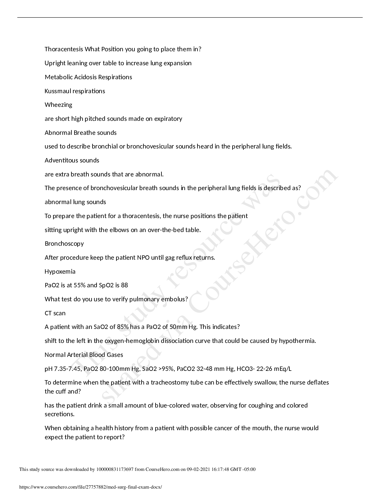Med Surg Final Exam: Key Questions & Answers Review