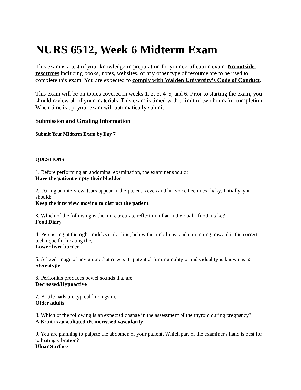 NURS 6512, Week 6 Midterm Exam