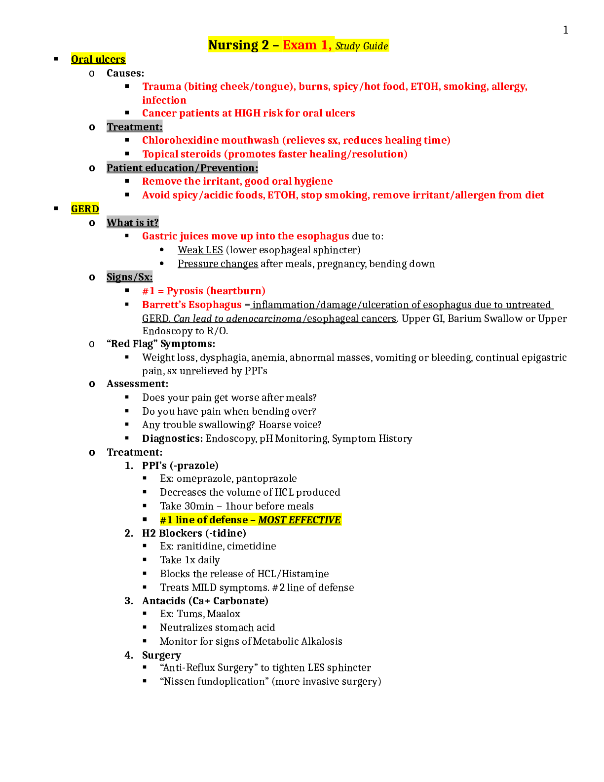 NURSING 1 Exam 2 Study Guide